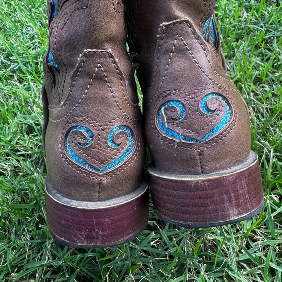 Roper Girls size 1 Brown Boots with Blue Glitter Detail - Picture 5 of 6